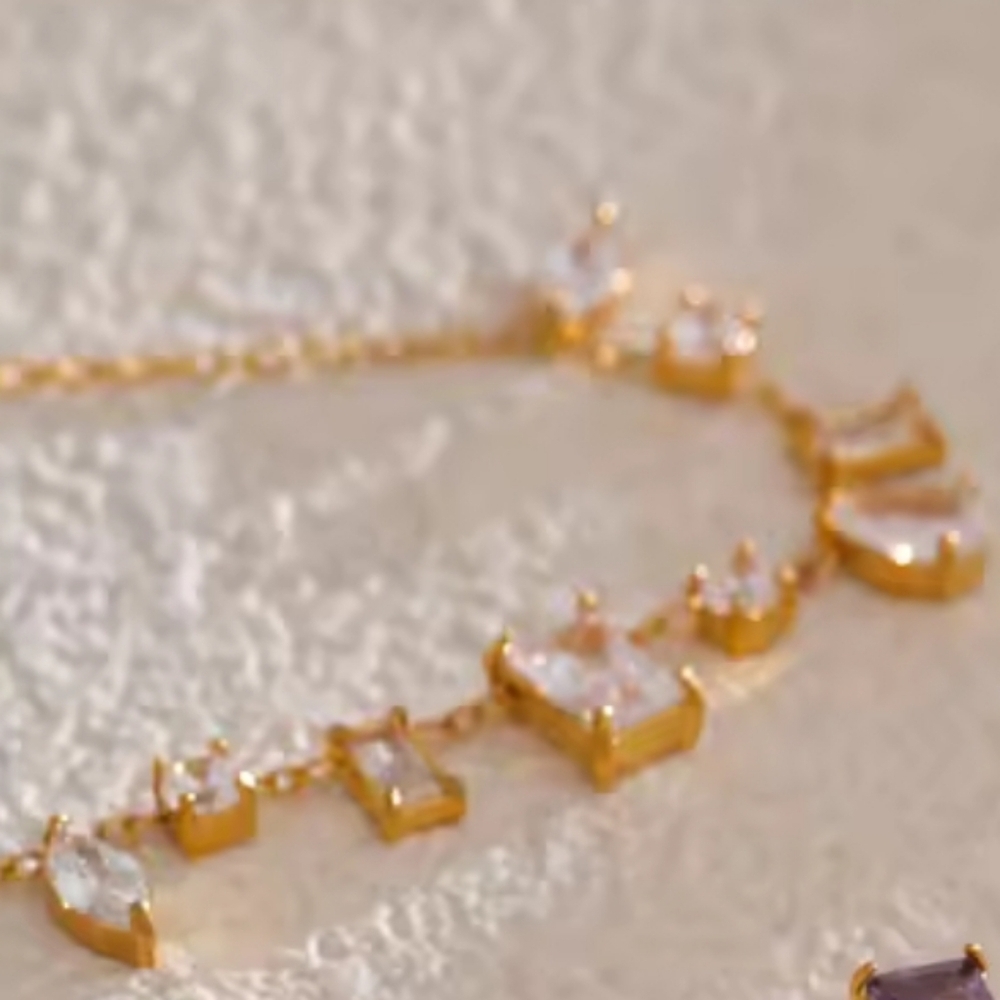 Diamond Cut Necklace Gold Ss Necklace with Clear Cubic Zircona AAA Stones - Picture 3 of 8
